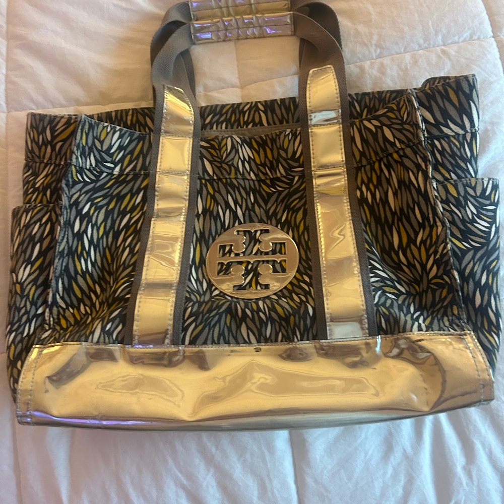 Tory Burch Gold and Black Patterned Tote